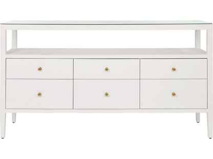 Jordan 6-Drawer Console with Open Shelf in Textured White Linen