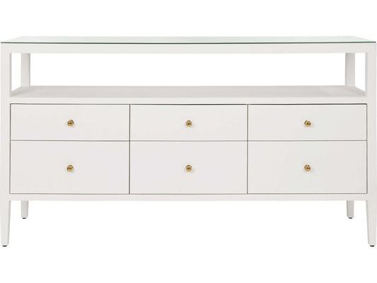 Jordan 6-Drawer Console with Open Shelf in Textured White Linen
