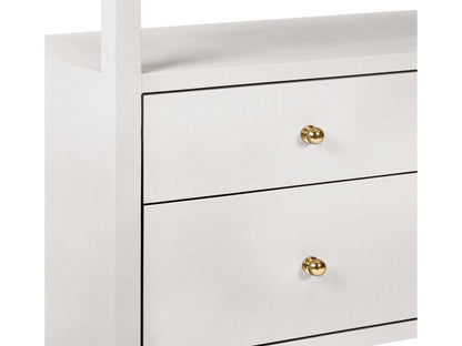 Jordan 6-Drawer Console with Open Shelf in Textured White Linen