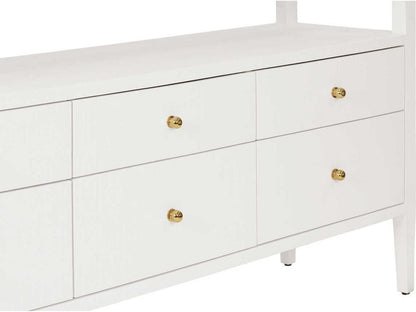 Jordan 6-Drawer Console with Open Shelf in Textured White Linen