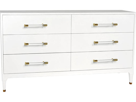 Maren 6-Drawer Dresser in Textured White Linen with Acrylic and Brass Hardware