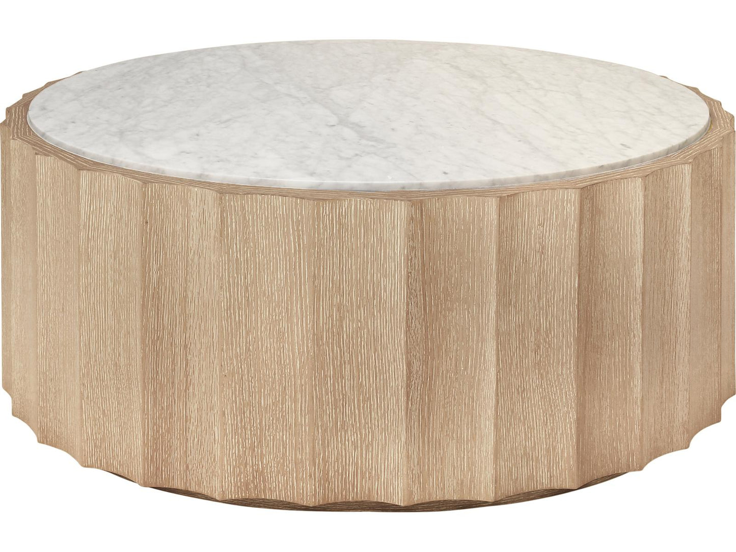 Moore Round Coffee Table Cerused Oak and White Carrara Marble