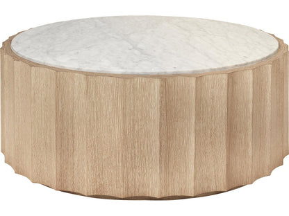 Moore Round Coffee Table Cerused Oak and White Carrara Marble