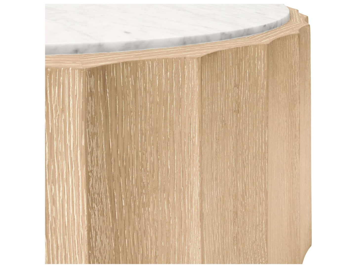 Moore Round Coffee Table Cerused Oak and White Carrara Marble
