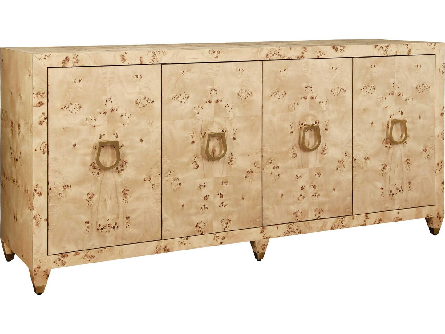 Mulligan Four-Door Buffet in Burl Wood with Satin Brass Hardware