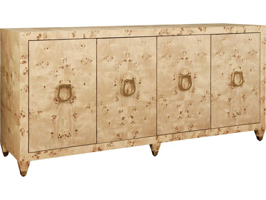 Mulligan Four-Door Buffet in Burl Wood with Satin Brass Hardware
