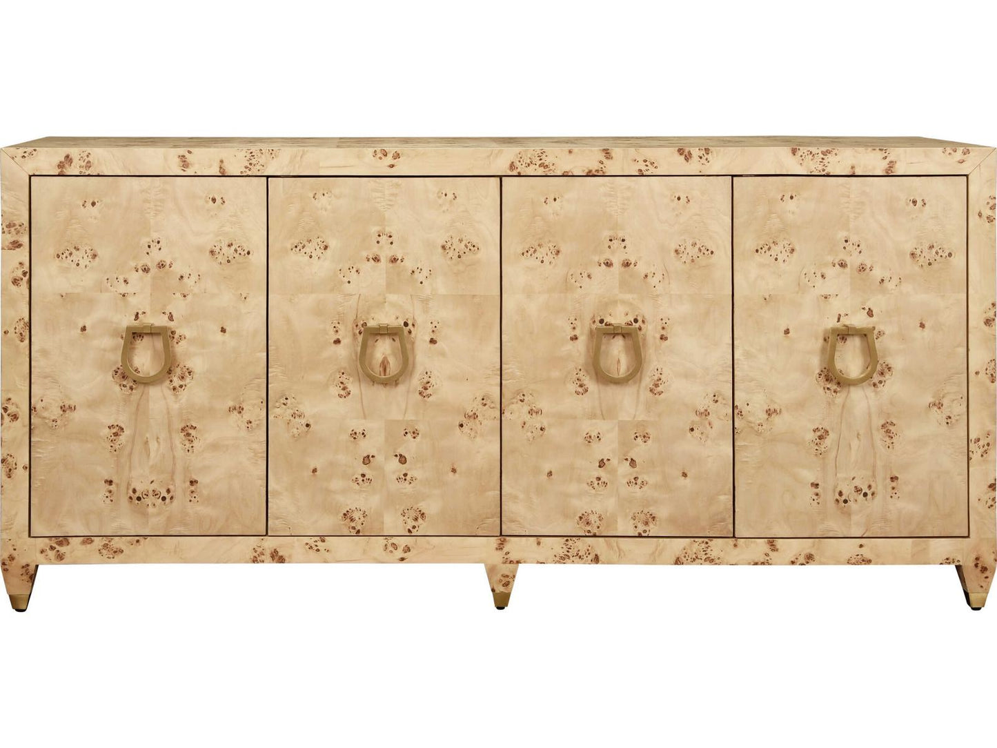 Mulligan Four-Door Buffet in Burl Wood with Satin Brass Hardware