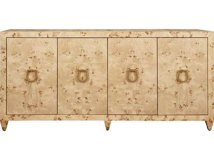 Mulligan Four-Door Buffet in Burl Wood with Satin Brass Hardware