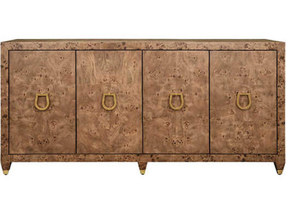 Mulligan 4-Door Dark Burl Wood Buffet with Brass Hardware