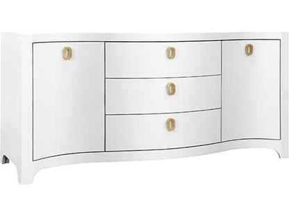 Paulina 2 Door 3 Drawer Textured Linen Buffet in White with Brass Pulls