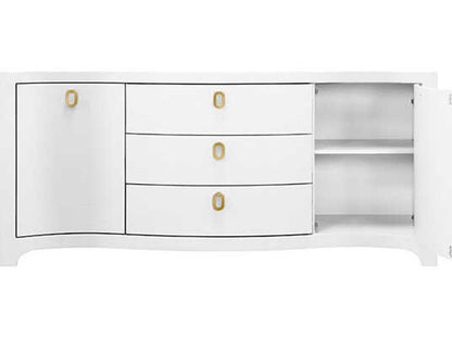 Paulina 2 Door 3 Drawer Textured Linen Buffet in White with Brass Pulls