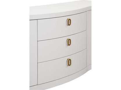 Paulina 2 Door 3 Drawer Textured Linen Buffet in White with Brass Pulls