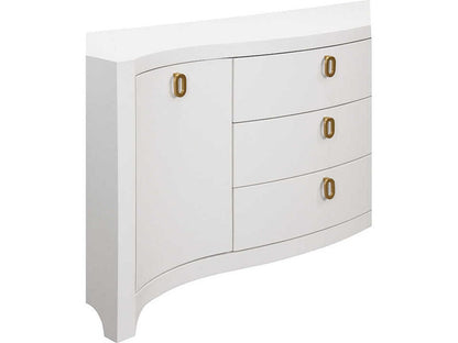 Paulina 2 Door 3 Drawer Textured Linen Buffet in White with Brass Pulls
