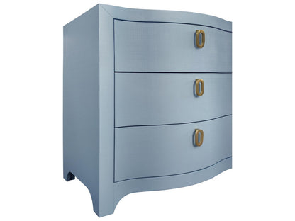 Rosie Curved Front Six Drawer Chest in Textured Light Blue Linen