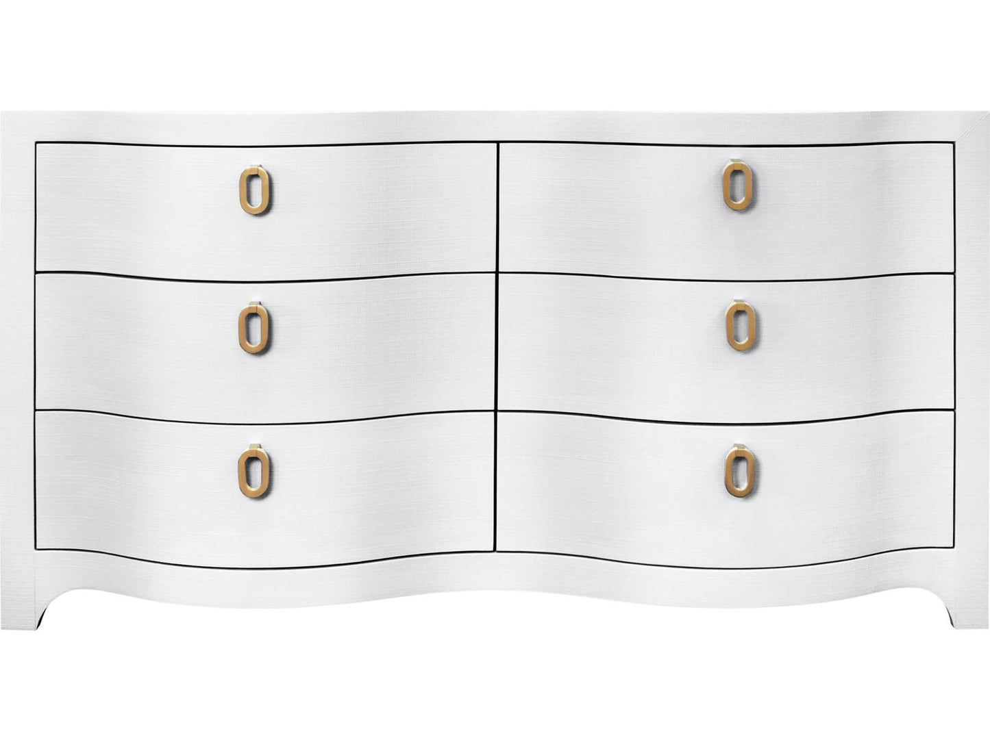 Rosie Curved Front Six Drawer Chest in Textured White Linen
