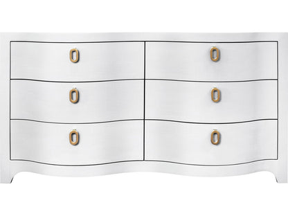Rosie Curved Front Six Drawer Chest in Textured White Linen