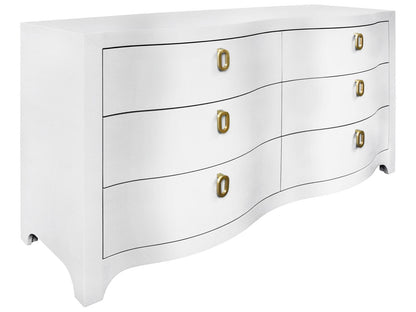 Rosie Curved Front Six Drawer Chest in Textured White Linen