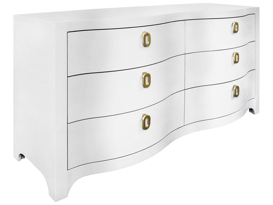 Rosie Curved Front Six Drawer Chest in Textured White Linen