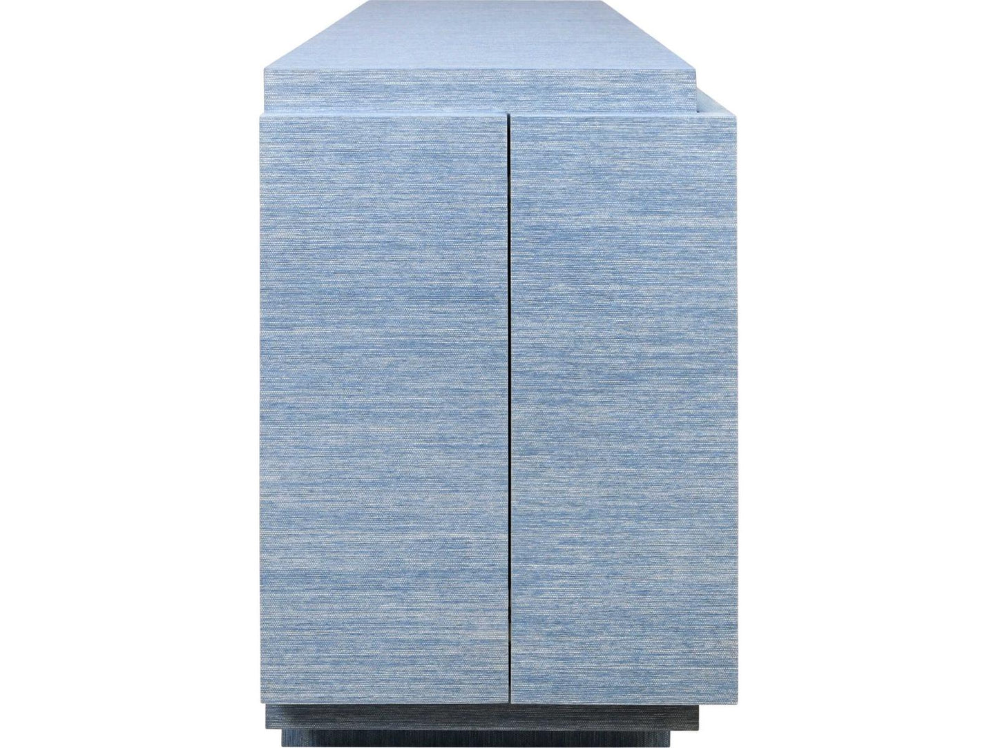 Steele Four-Door Modern Buffet in Dyed Blue Grasscloth with Brass Handles