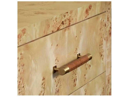 Winchester Six-Drawer Chest with Rattan Handles in Burl Wood