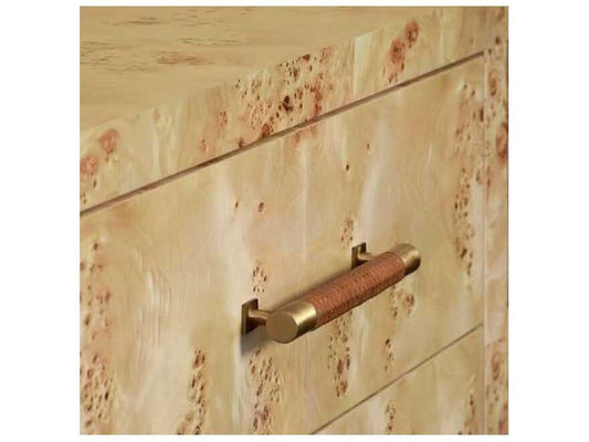 Winchester Six-Drawer Chest with Rattan Handles in Burl Wood