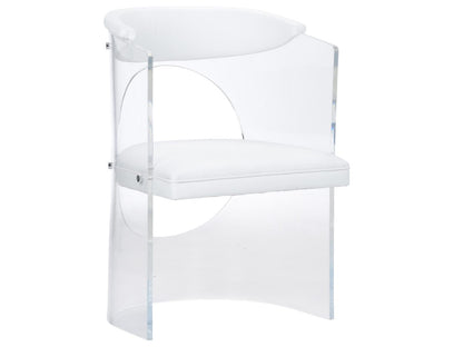 Baran Barrel Back Leather White Upholstered Arm Dining Chair
