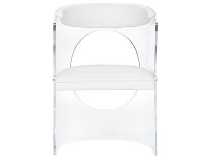 Baran Barrel Back Leather White Upholstered Arm Dining Chair