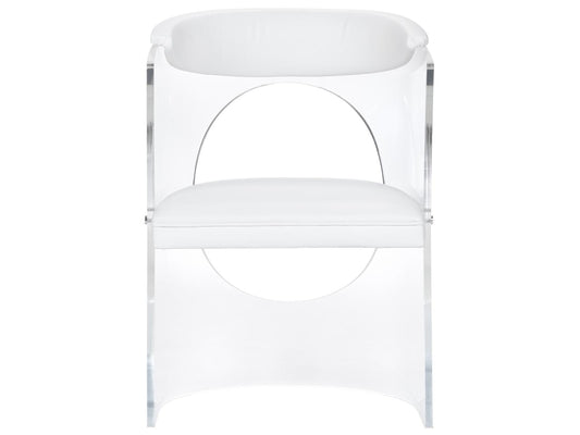 Baran Barrel Back Leather White Upholstered Arm Dining Chair