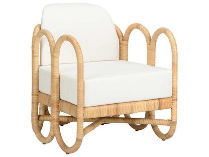 Cuixmala Rattan Upholstered Lounge Armchair in Natural and Off White