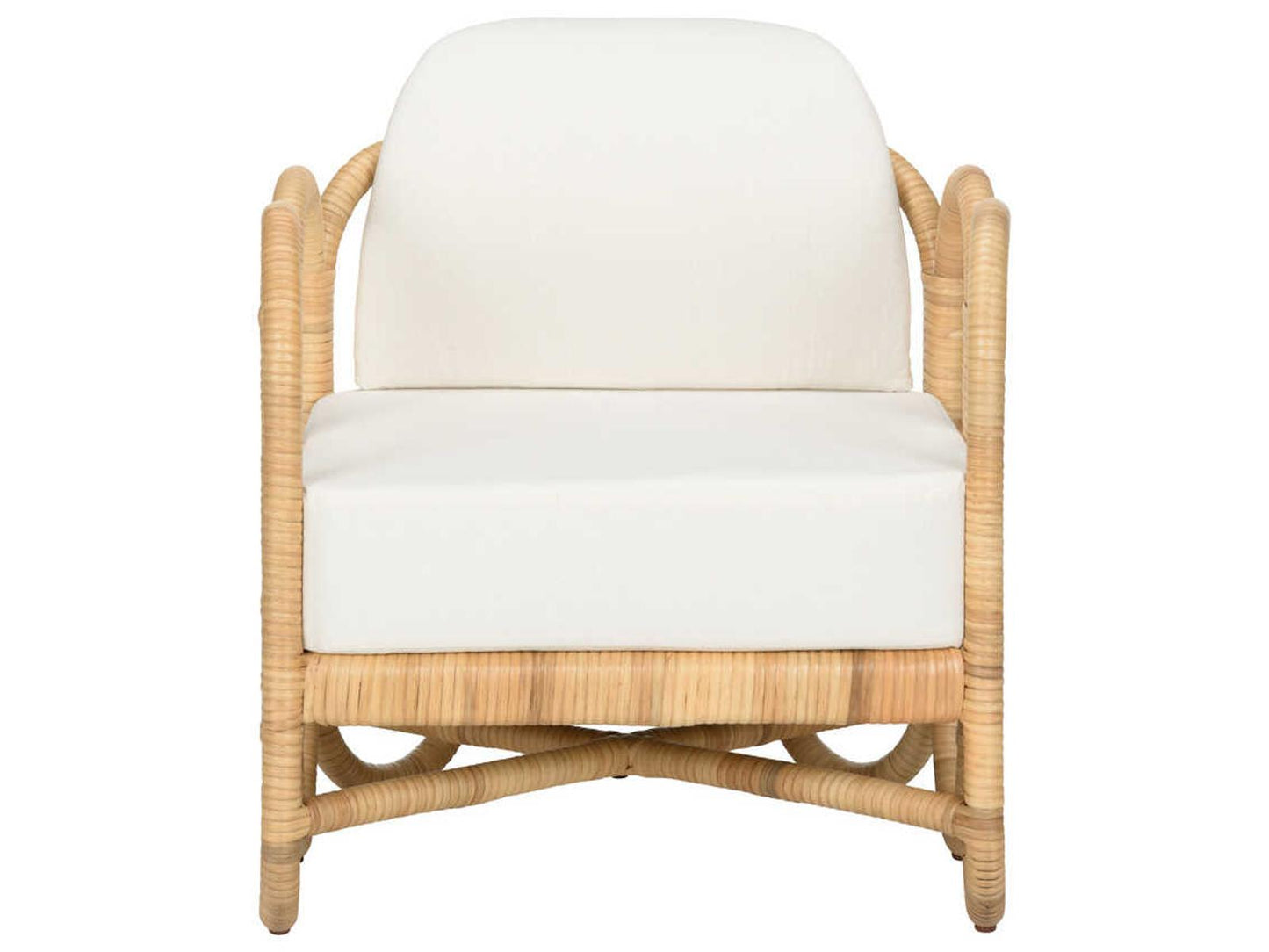Cuixmala Rattan Upholstered Lounge Armchair in Natural and Off White