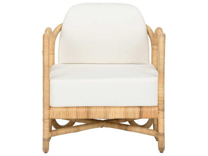 Cuixmala Rattan Upholstered Lounge Armchair in Natural and Off White