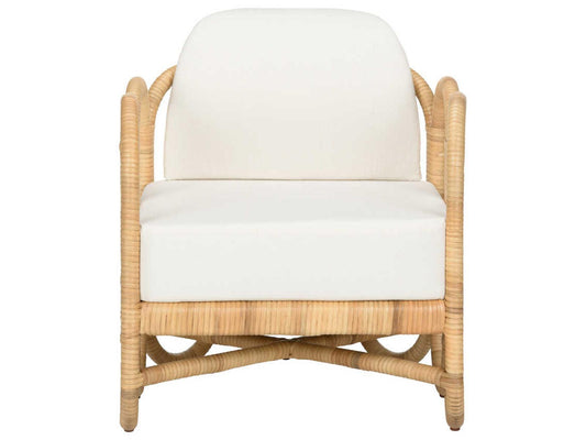 Cuixmala Rattan Upholstered Lounge Armchair in Natural and Off White