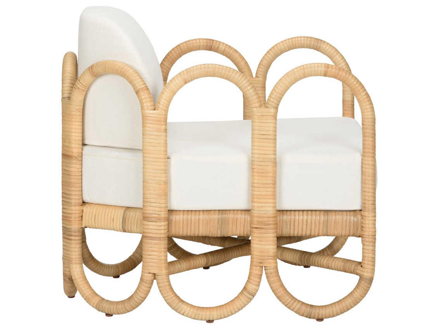 Cuixmala Rattan Upholstered Lounge Armchair in Natural and Off White