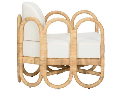 Cuixmala Rattan Upholstered Lounge Armchair in Natural and Off White