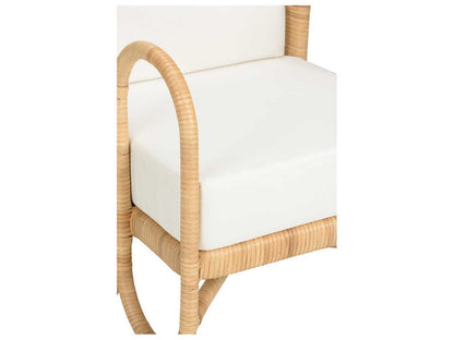 Cuixmala Rattan Upholstered Lounge Armchair in Natural and Off White