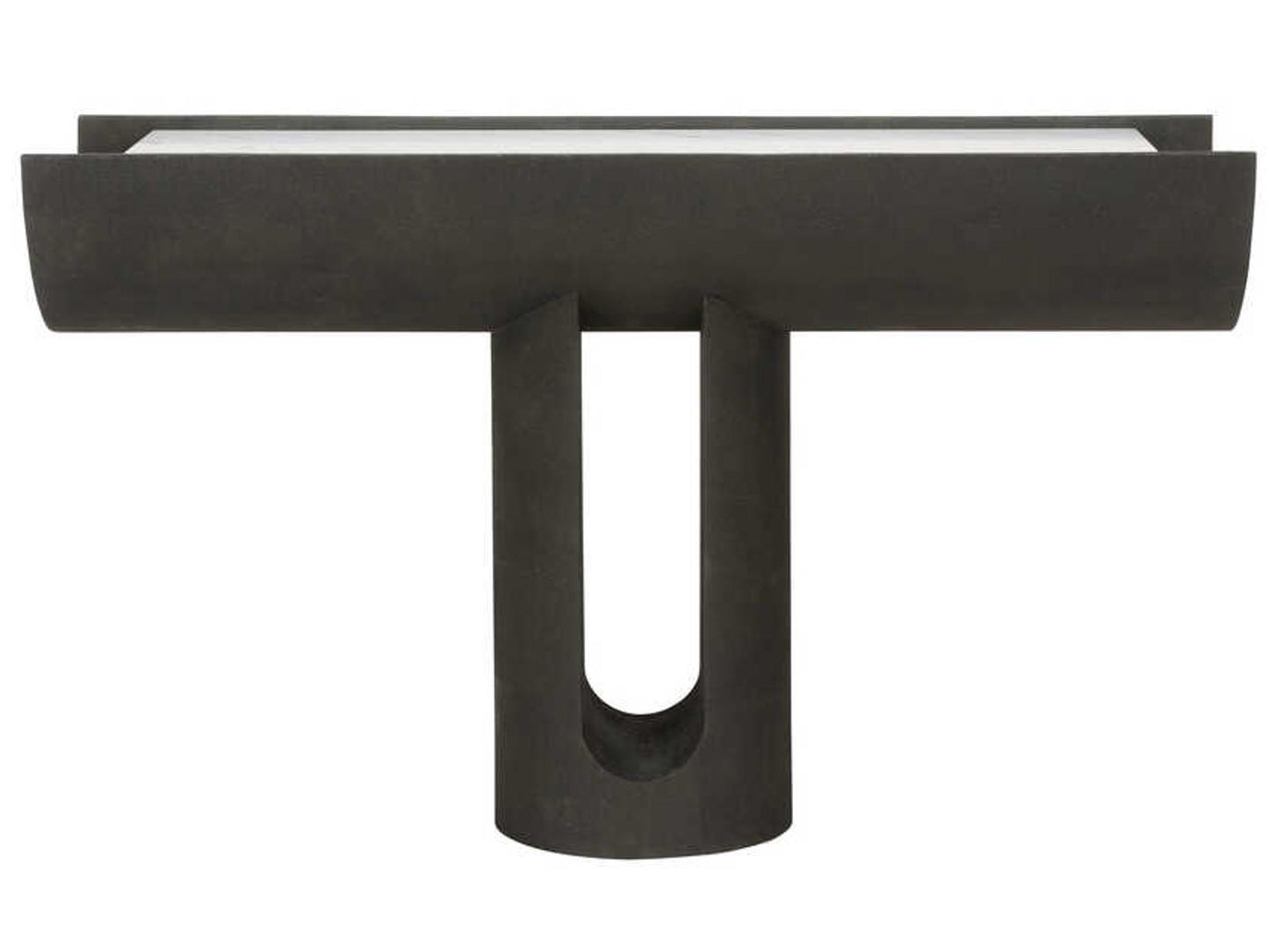 Iron Ore Capsule Console Table in Black Faux Shagreen and Marble