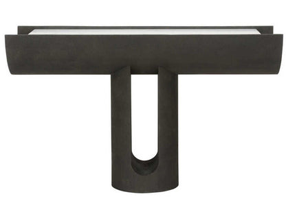 Iron Ore Capsule Console Table in Black Faux Shagreen and Marble