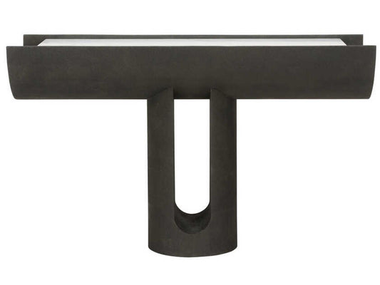 Iron Ore Capsule Console Table in Black Faux Shagreen and Marble
