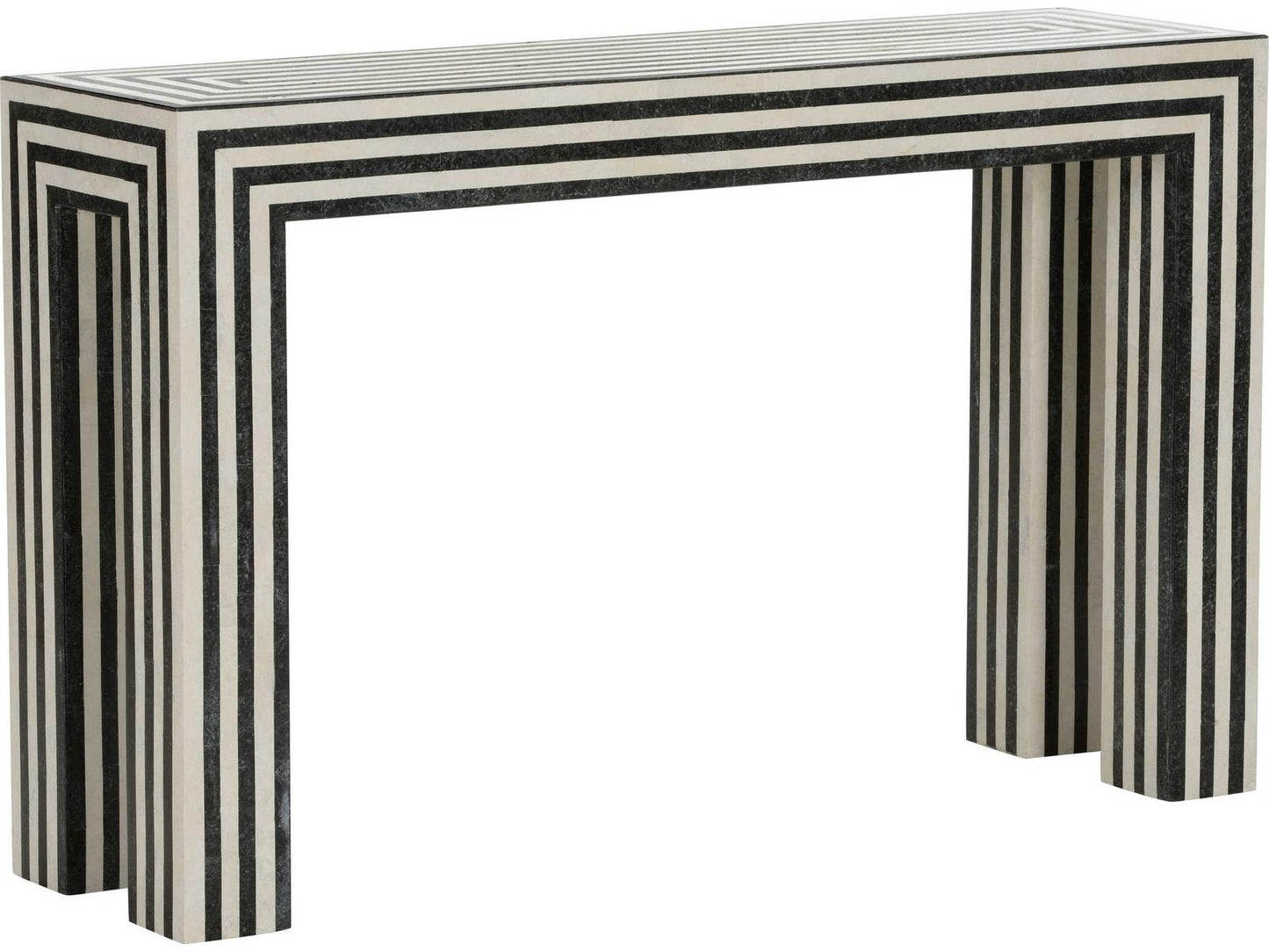 Positano Tessellated Stone Console Table in Natural Black and White