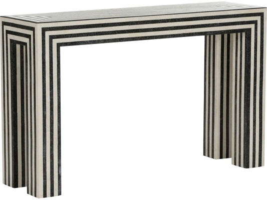 Positano Tessellated Stone Console Table in Natural Black and White