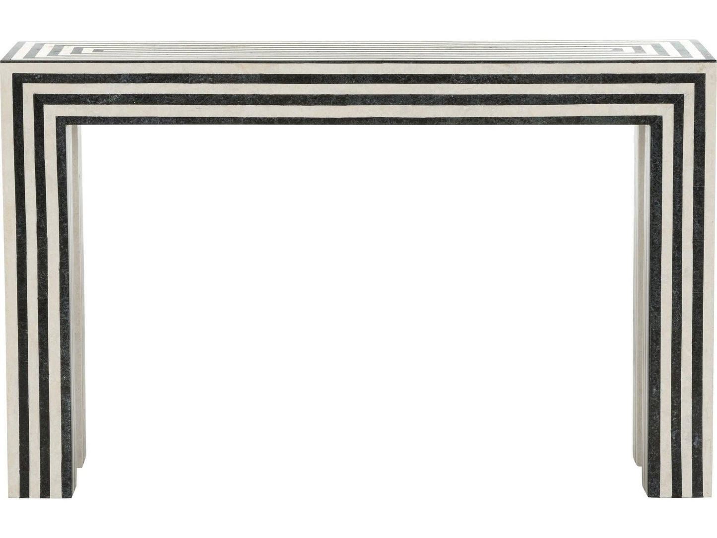 Positano Tessellated Stone Console Table in Natural Black and White