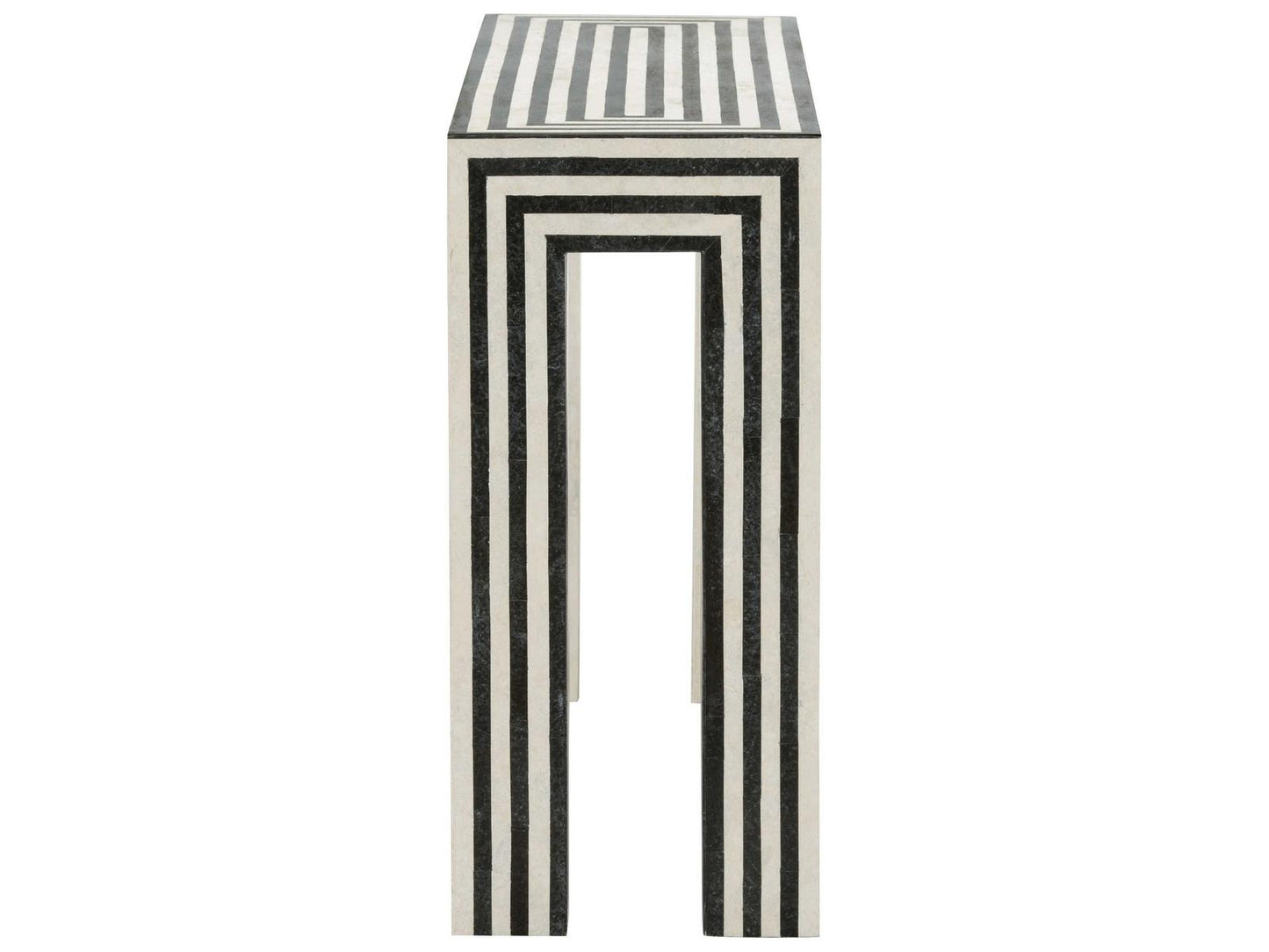 Positano Tessellated Stone Console Table in Natural Black and White