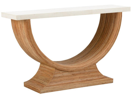Bay Rectangular Stone Top Console Table with Natural Reed Base