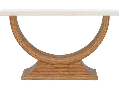 Bay Rectangular Stone Top Console Table with Natural Reed Base