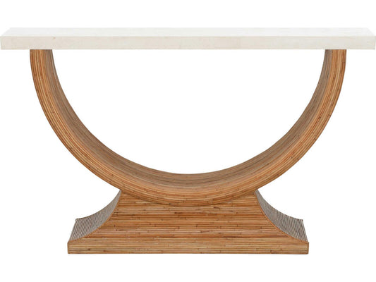 Bay Rectangular Stone Top Console Table with Natural Reed Base