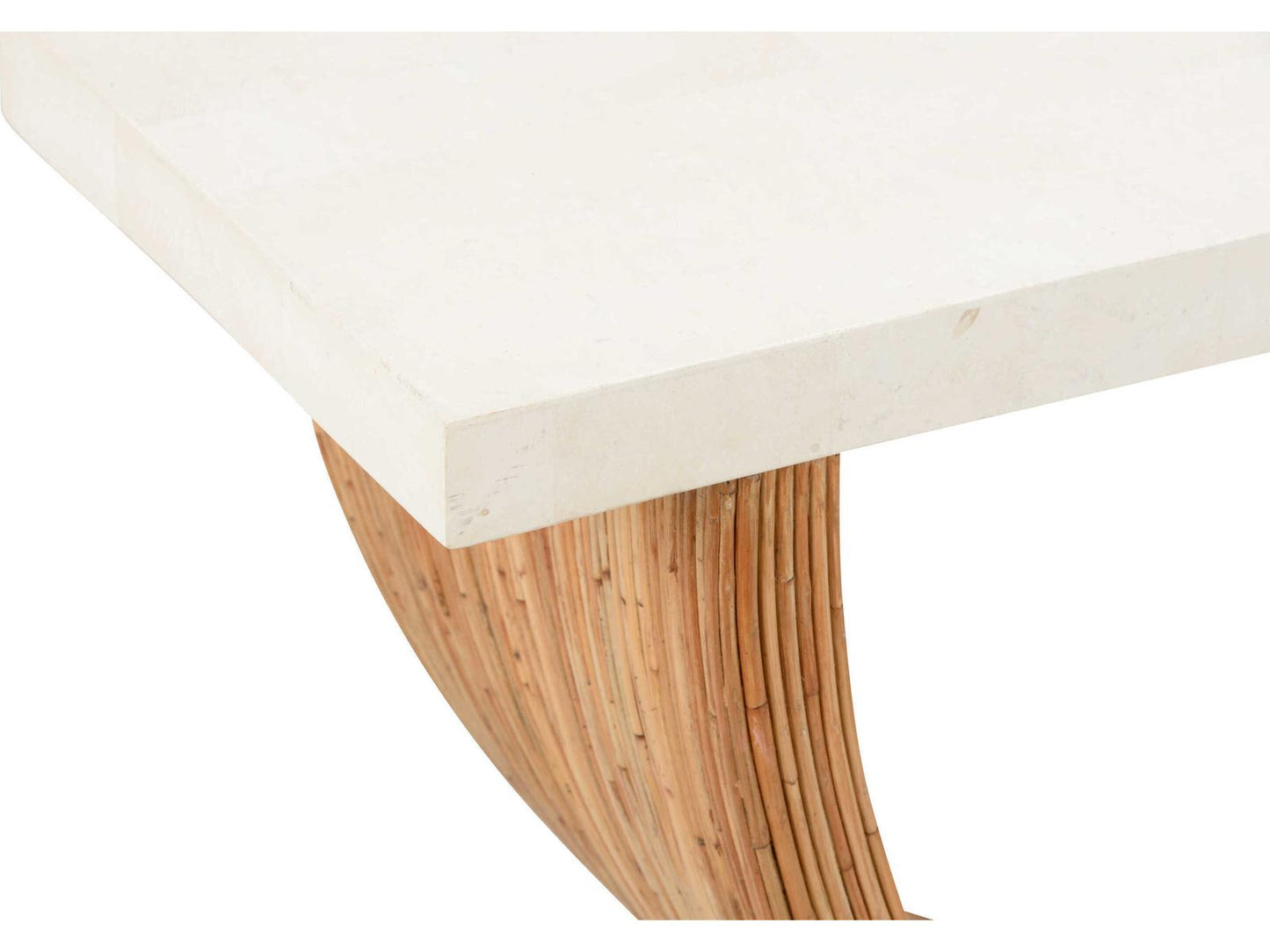 Bay Rectangular Stone Top Console Table with Natural Reed Base