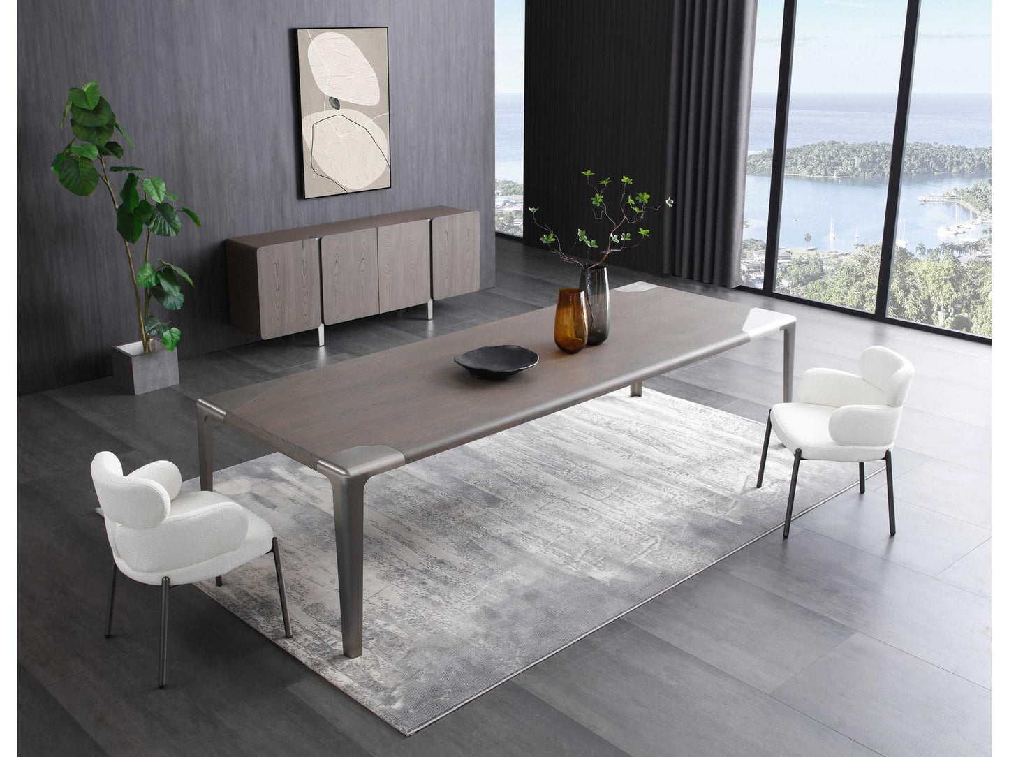Elena 118-Inch Rectangle Dining Table in Grey Ash Veneer and Brushed Nickel