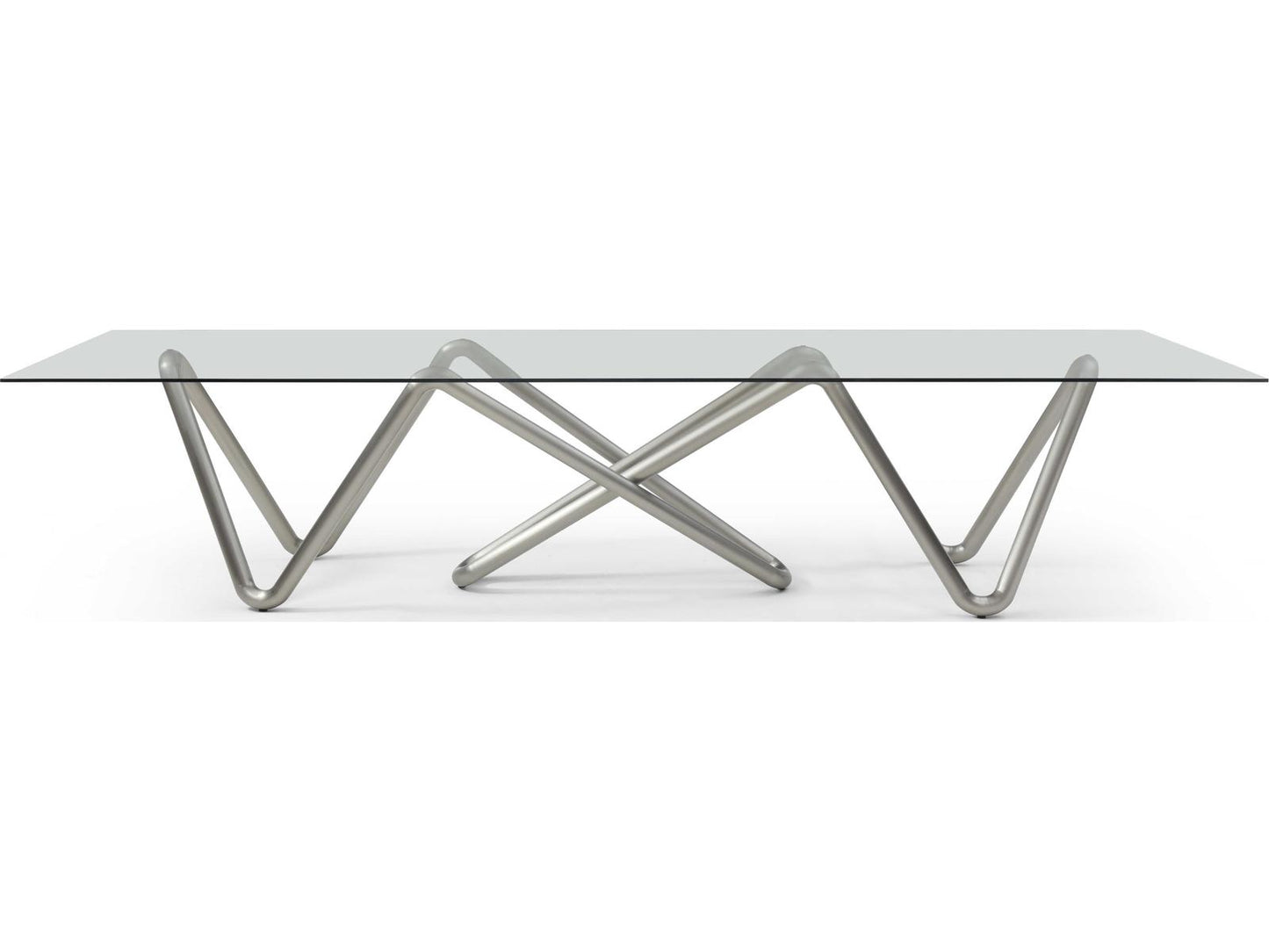 Anaconda 142-Inch Rectangle Dining Table in Brushed Nickel and Glass