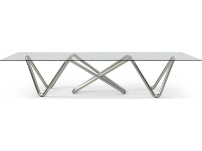 Anaconda 142-Inch Rectangle Dining Table in Brushed Nickel and Glass