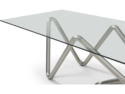 Anaconda 142-Inch Rectangle Dining Table in Brushed Nickel and Glass